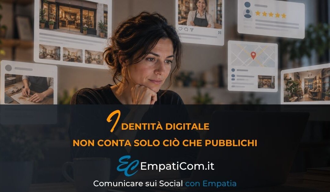 Imprenditrice al computer che analizza la presenza online e l’identità digitale della propria attività